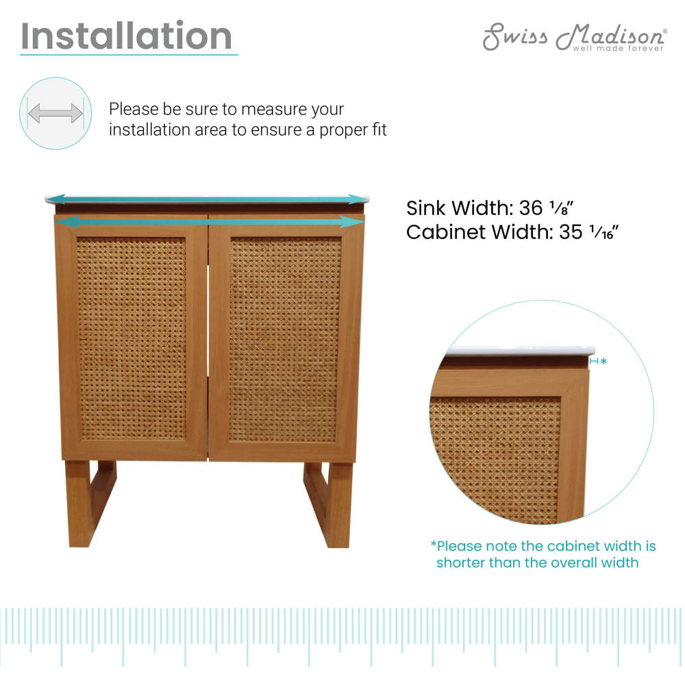30-inch freestanding bathroom vanity in natural oak, single sink, woven front doors.