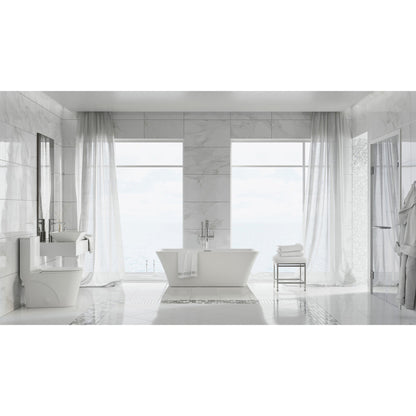 Freestanding soaking bathtub 60 inch, white acrylic, elegant modern design with smooth curves.