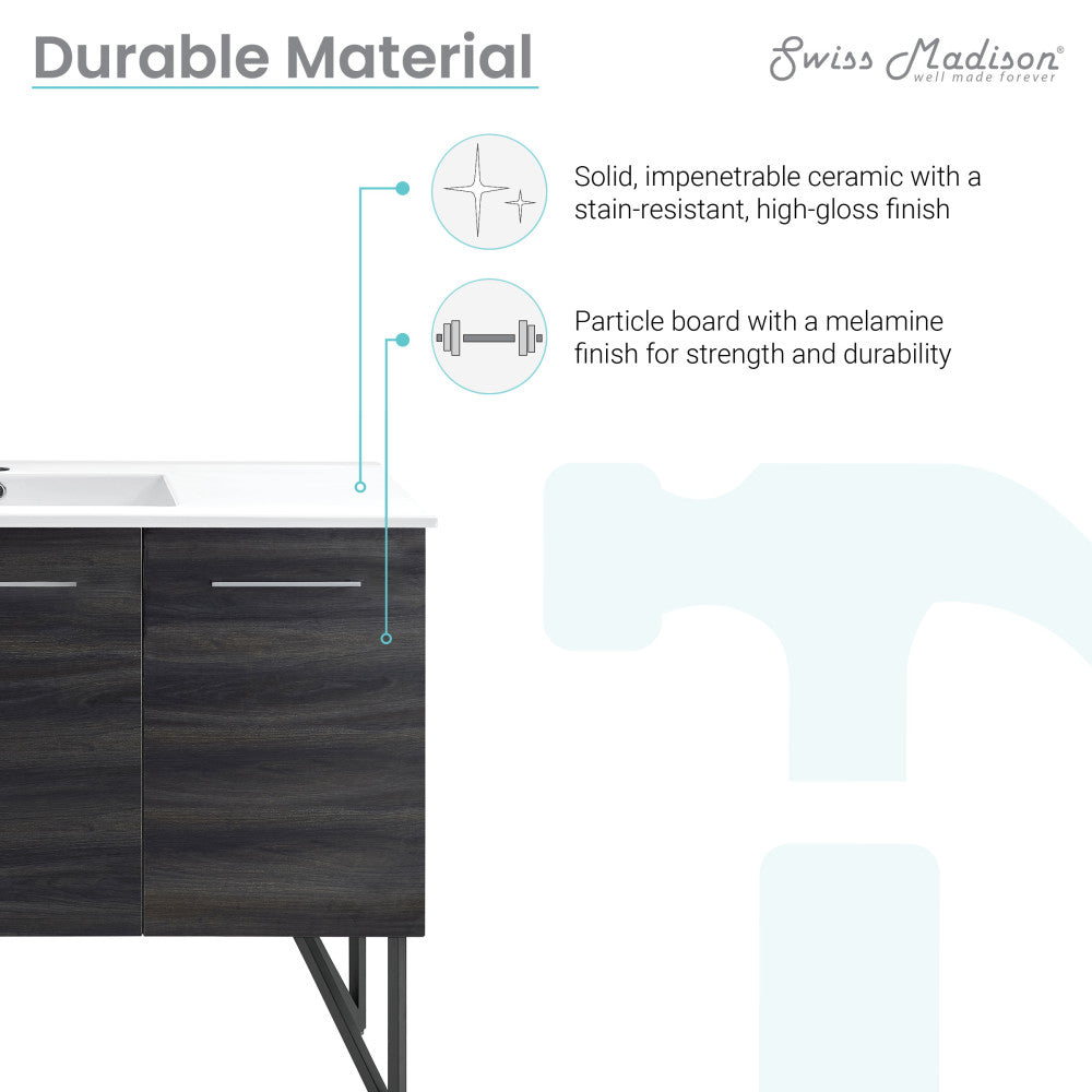 48-inch freestanding bathroom vanity in black walnut, single sink, soft-close doors.