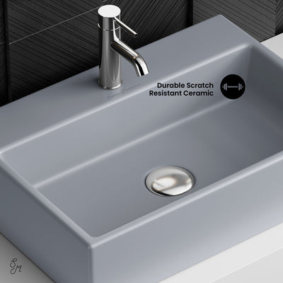 Claire 20"  Rectangle Ceramic Vessel Sink in Matte Gray