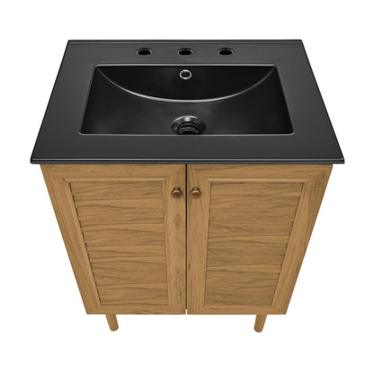 Bron 24" Freestanding Bathroom Vanity in Golden Oak with Black 3-Hole Centerset Sink Top