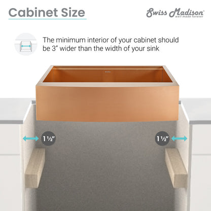 33 x 22-inch rose gold stainless steel farmhouse kitchen sink with single basin and apron front.