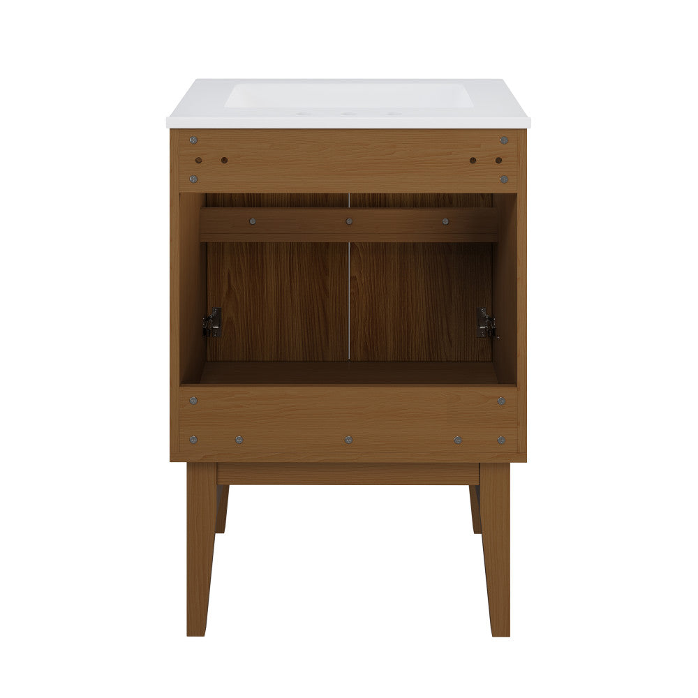 Bosse 24" Freestanding Bathroom Vanity in Brown Oak with 3-Hole Centerset Sink Top
