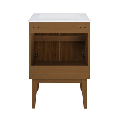 Bosse 24" Freestanding Bathroom Vanity in Brown Oak with 3-Hole Centerset Sink Top