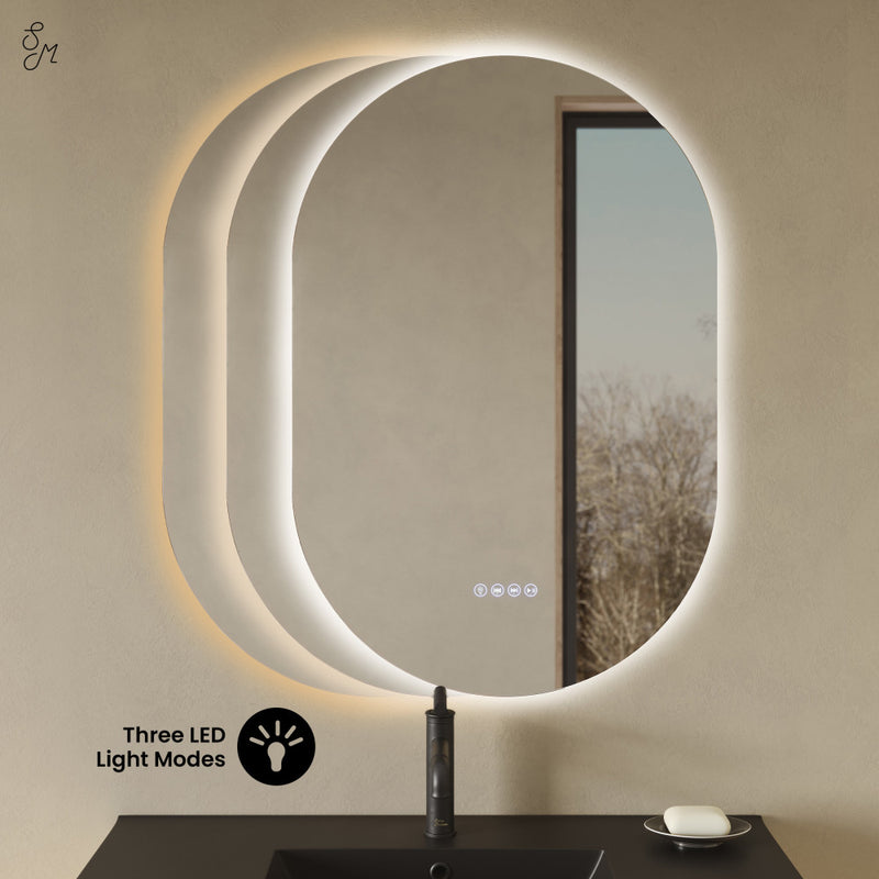 Aura 24" x 36" Pill Shaped LED Anti-Fog Smart Mirror with Bluetooth