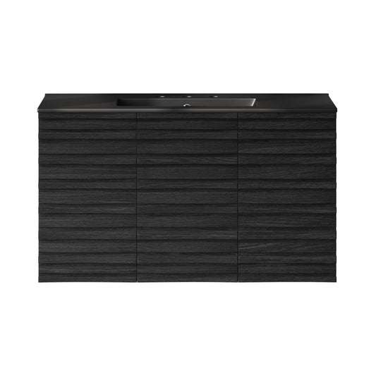 Cascade 36" Wall-Mounted Bathroom Vanity in Black Oak with Black 3-Hole Widespread Sink Top
