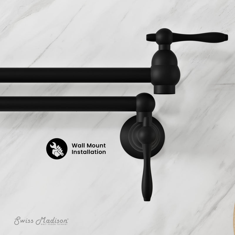 Plaisir Retractable Wall Mount Pot Filler Faucet in Matte Black