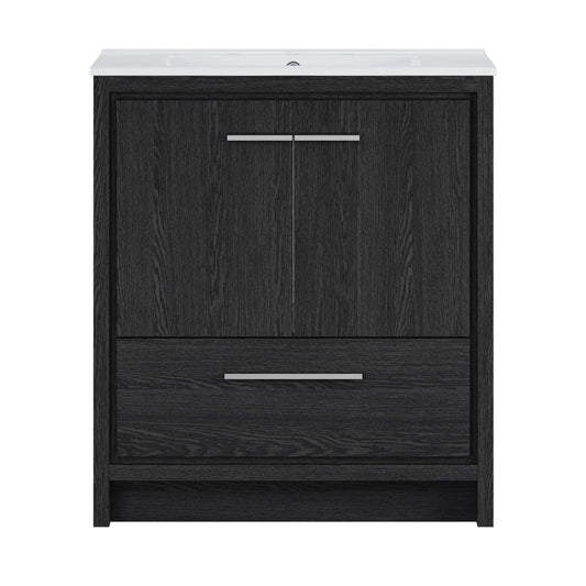 Virage 30" Freestanding Bathroom Vanity in Black Oak with 3-Hole Widespread Sink Top