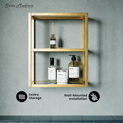 Pierre 16"x20"x10" Wall-Mounted Linen Cabinet in Brushed Gold