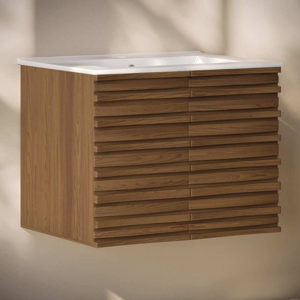 Cascade 30" Wall-Mounted Bathroom Vanity in Brown Oak with Sink Top