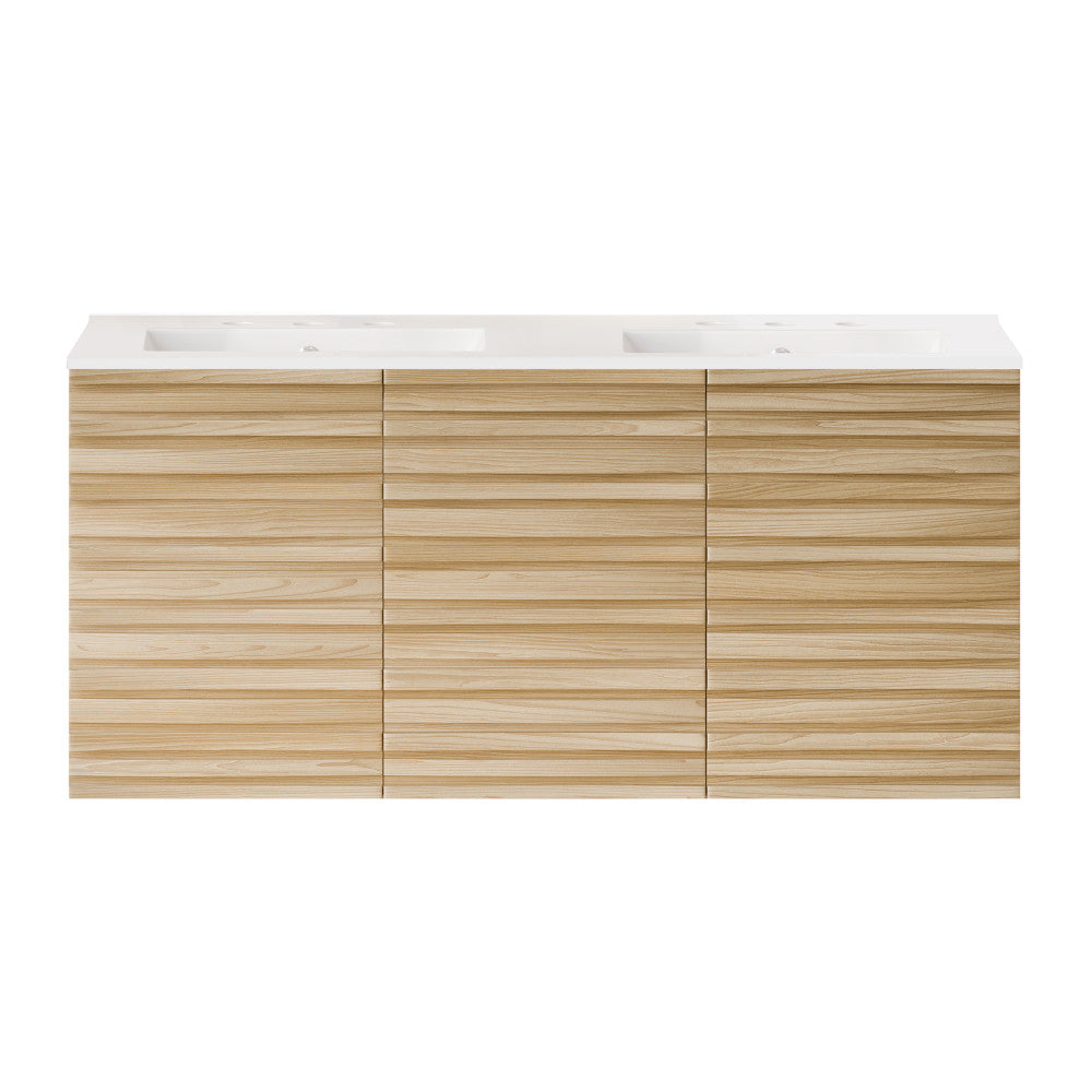Cascade 48" Wall-Mounted Bathroom Vanity in Natural Oak with 3-Hole Centerset Double Basin Sink Top