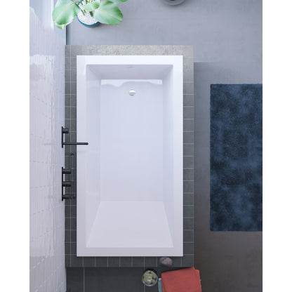 Drop-in bathtub 54 inch, reversible drain, rectangular shape, white finish.
