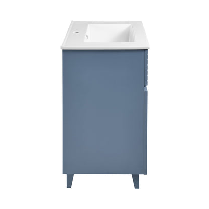 24-inch freestanding bathroom vanity in blue heather with white sink top and clean lines.