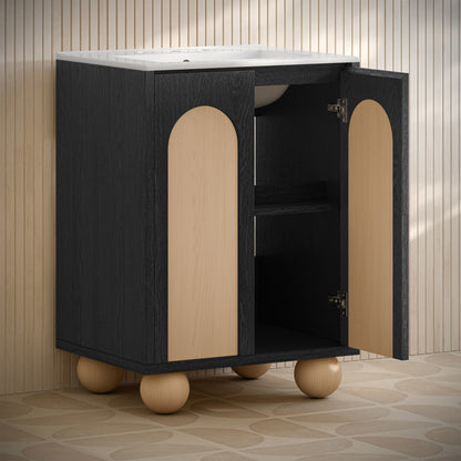 Plaisir II 24" Freestanding Bathroom Vanity in Black Oak with 3-Hole Widespread Sink Top