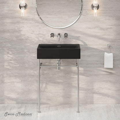 Claire 24" Rectangle Matte Black Zero Hole Console Sink with Polished Chrome Legs