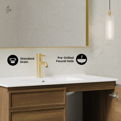 St. Tropez 36" Wall-Mounted Bathroom Vanity in Brown Oak with Sink Top