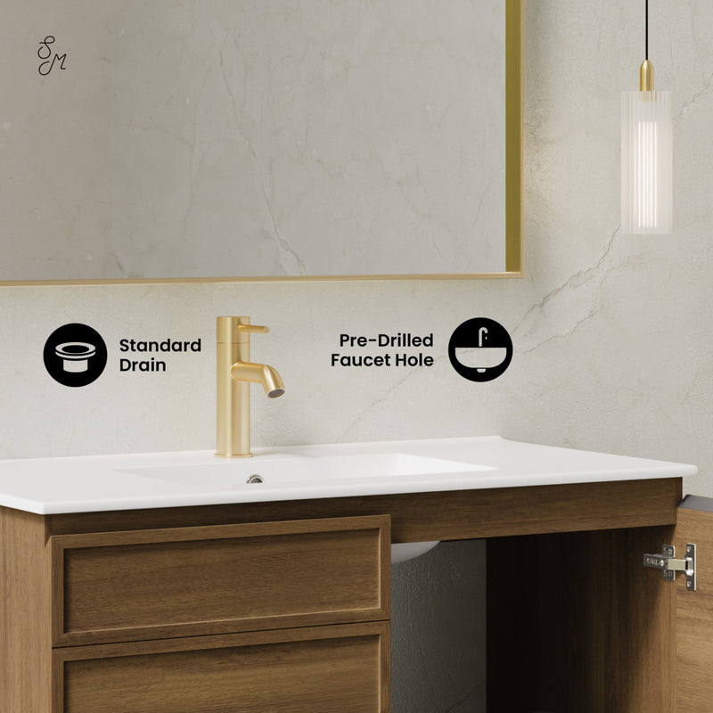 St. Tropez 36" Wall-Mounted Bathroom Vanity in Brown Oak with Sink Top