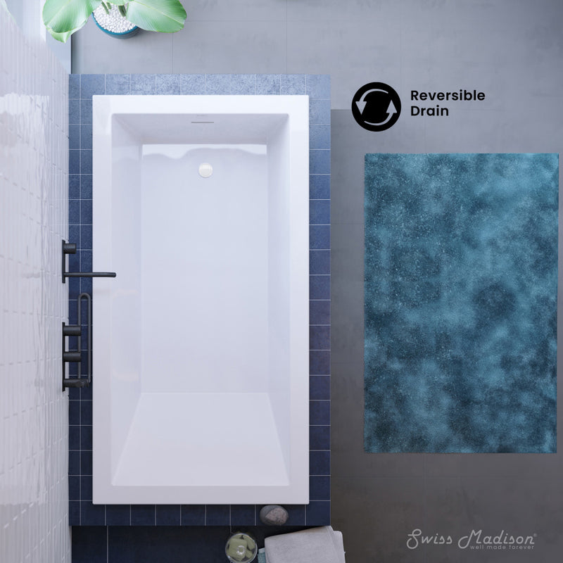 Voltaire 66 x 36 Reversible Drain Soaking Drop-in Bathtub in Glossy White with Integrated Overflow, Drain Included