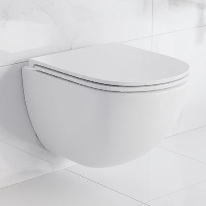 St. Tropez Wall-Hung Toilet Bundle 0.8/1.6 GPF Dual Flush in Glossy White with Brass Flush Plate