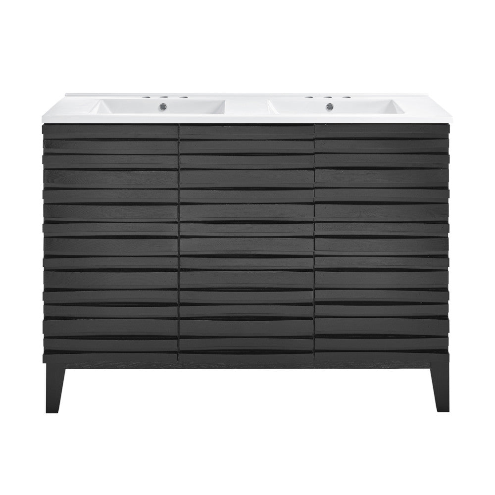 Cascade 48 in. Black Oak, Double Basin Bathroom Vanity With White, 3-Hole Centerset Ceramic Sink Top