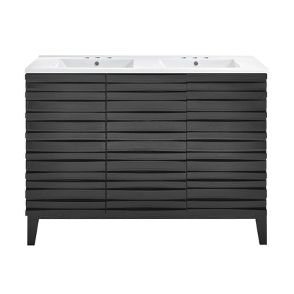 Cascade 48 in. Black Oak, Double Basin Bathroom Vanity With White, 3-Hole Centerset Ceramic Sink Top