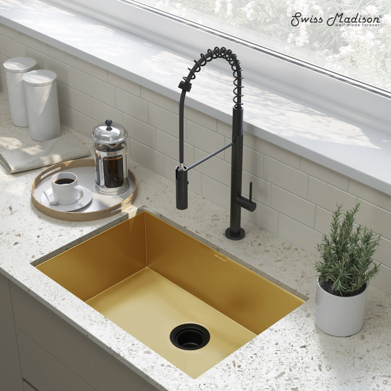 Tourner 26 x 18 Stainless Steel, Single Basin, Undermount Kitchen Sink, Gold