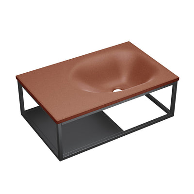 Lisse 24" Rectangle Concrete Wall-Mount Bathroom Sink in Terracotta with Matte Black Frame