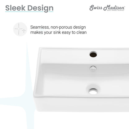22" white wall-mount rectangular bathroom sink with single faucet hole and overflow drain.