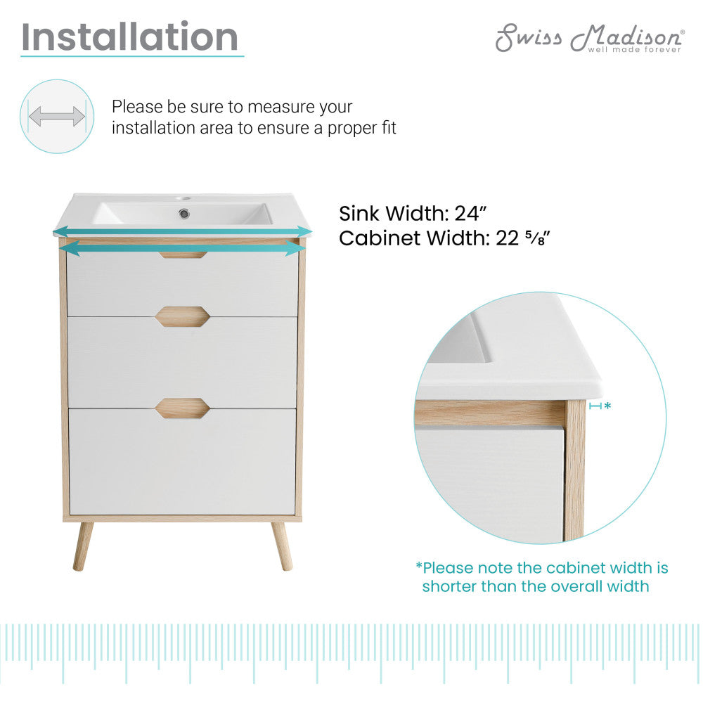 Brusque 24" Freestanding Bathroom Vanity in Natural Oak with Sink Top