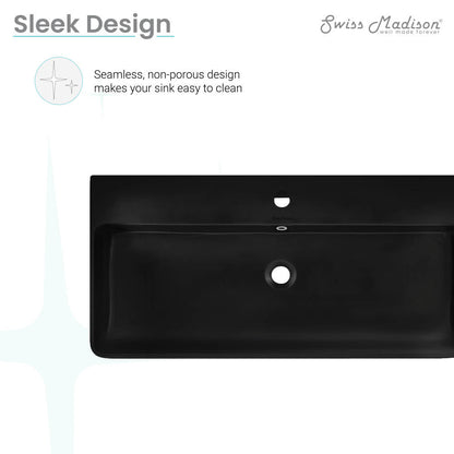 36-inch rectangle wall-mount bathroom sink in matte black with seamless non-porous design.