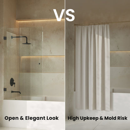 Voltaire 24 x 58 Frameless Pivot 3/8 in. (10mm) Ultra Clear Tempered Glass Tub Door with Matte Black Hardware