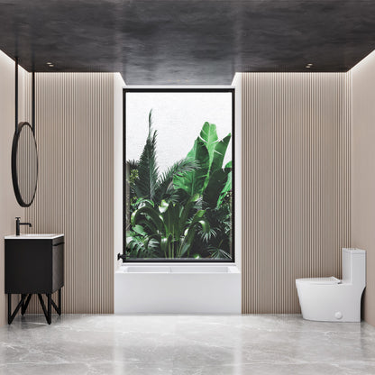 Elongated one-piece toilet with skirted trapway, white ceramic, modern design.
