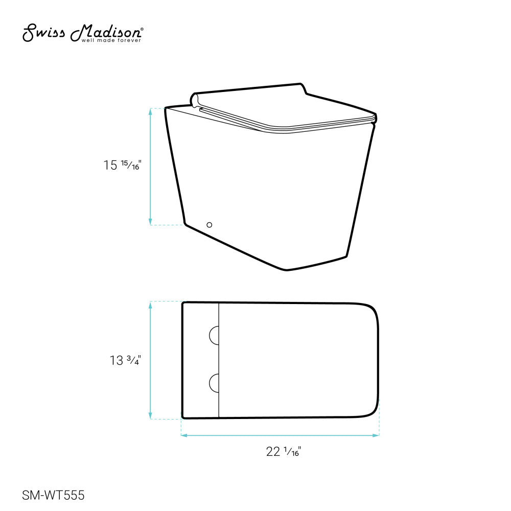 Back-to-wall toilet bowl in glossy white with concealed tank, compact design.