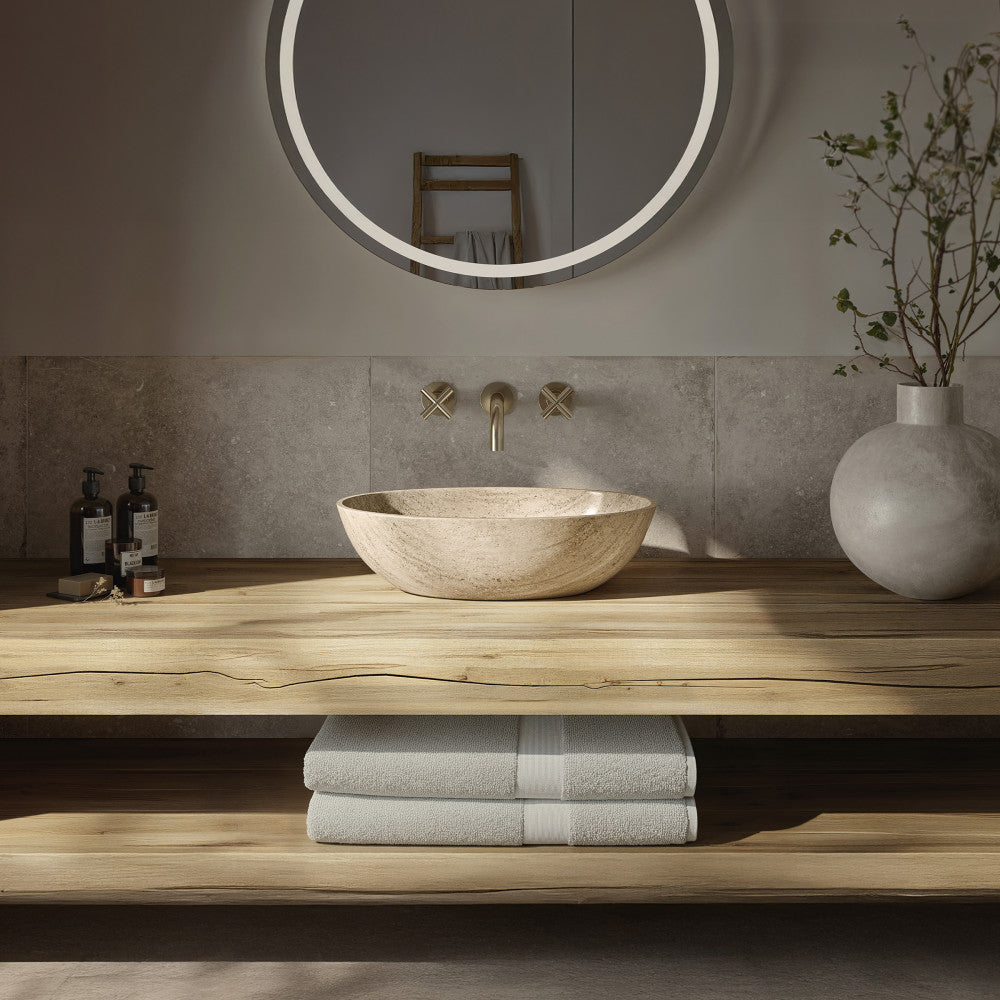 Ivy 20" Natural Marble Oval Vessel Sink in Polished Travertine