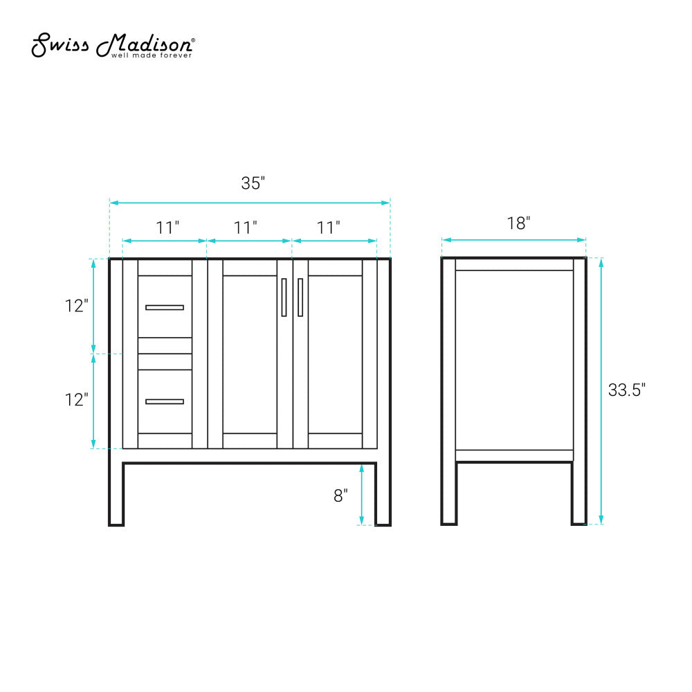 Forme 36" Modular Freestanding Bathroom Vanity Cabinet without Top in White