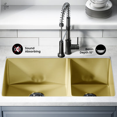 Rivage 33 x 20 Stainless Steel, Dual Basin, Undermount Kitchen Sink in Gold