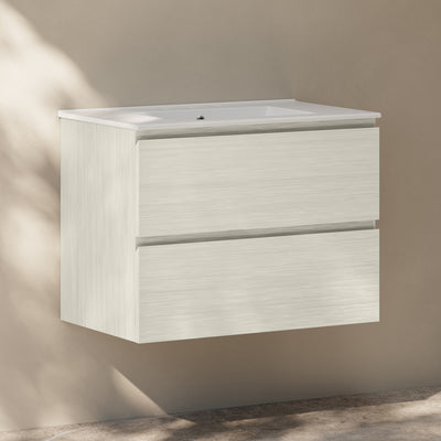 Liberte 30" Wall-Mounted Bathroom Vanity in White Oak with 3-Hole Widespread Sink Top