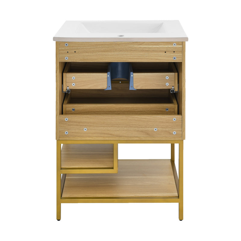 Carre 24" Freestanding Bathroom Vanity in Golden Oak with Sink Top
