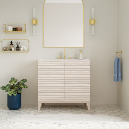Cascade 30" Freestanding Bathroom Vanity in White Oak with 3-Hole Widespread Sink Top