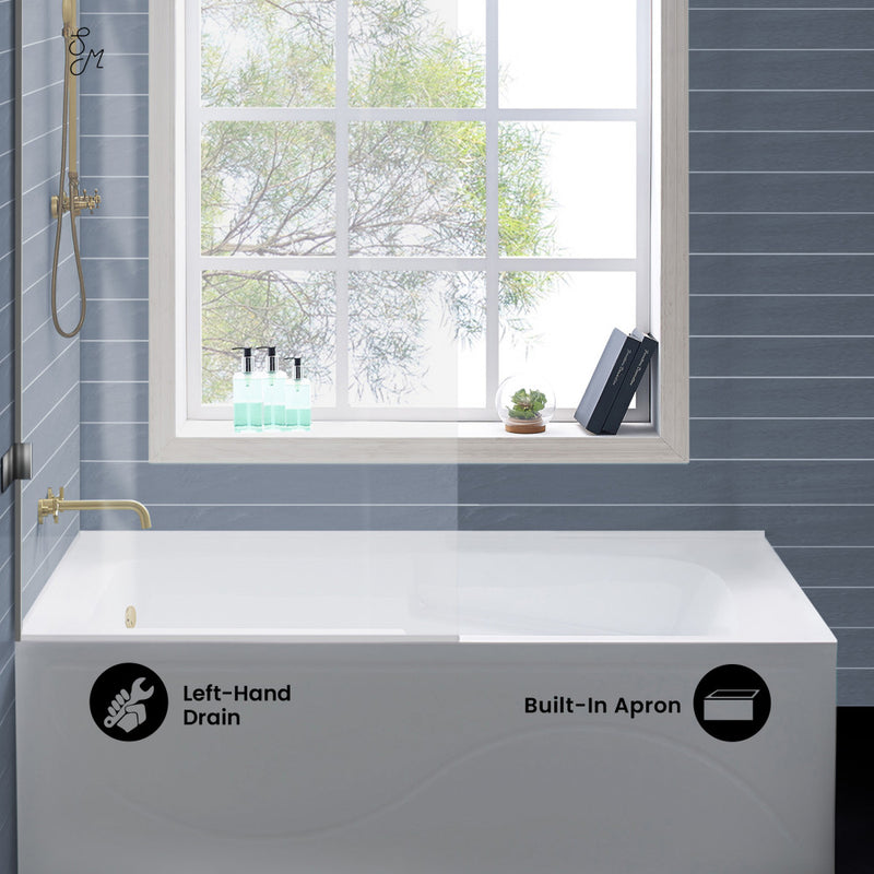Ivy 54 x 30 Left Drain Soaking Alcove Corner Apron Bathtub in Glossy White with Integrated Overflow, Drain Included
