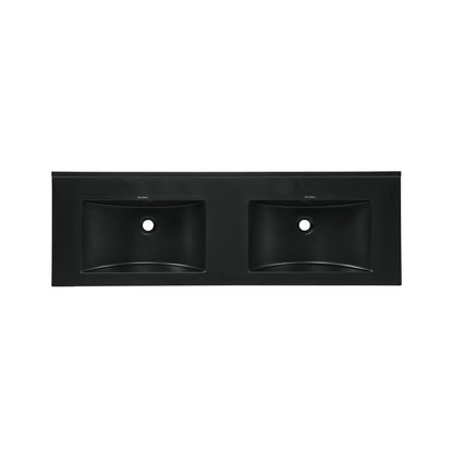 48" Zero Hole Double Basin Vanity Sink Top in Glossy Black