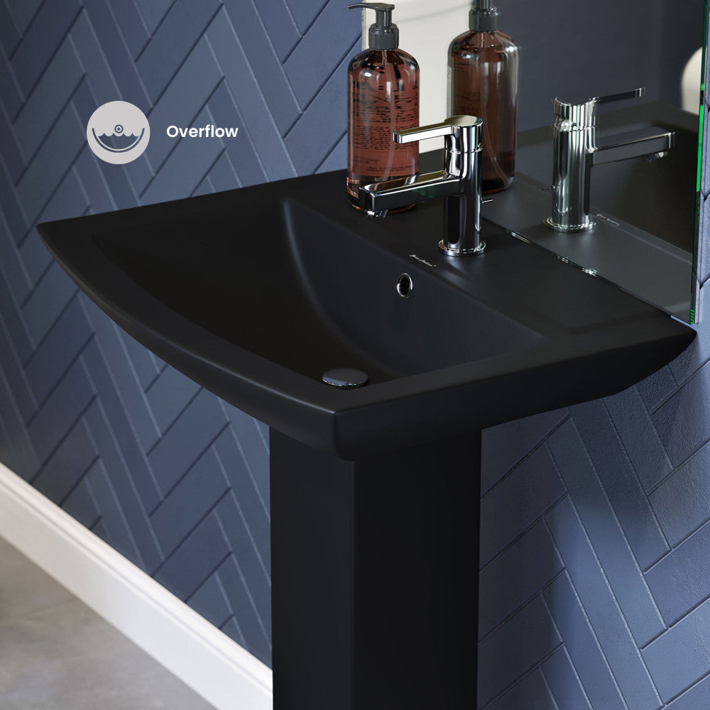 Sublime Square Two-Piece Pedestal Sink in Matte Black