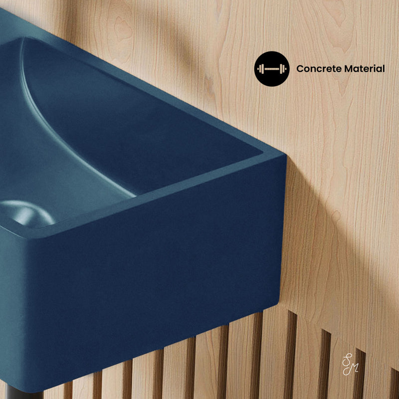 Lisse 16" Concrete Rectangle Wall-Mounted Sink with Left Side Faucet Mount in Matte Royal Blue