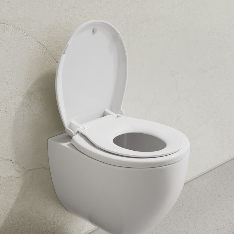Round Toilet Seat with Toddler Seat Built In, Family Toilet Seat in Glossy White