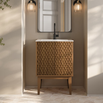 Bosse 24" Freestanding Bathroom Vanity in Brown Oak with Sink Top