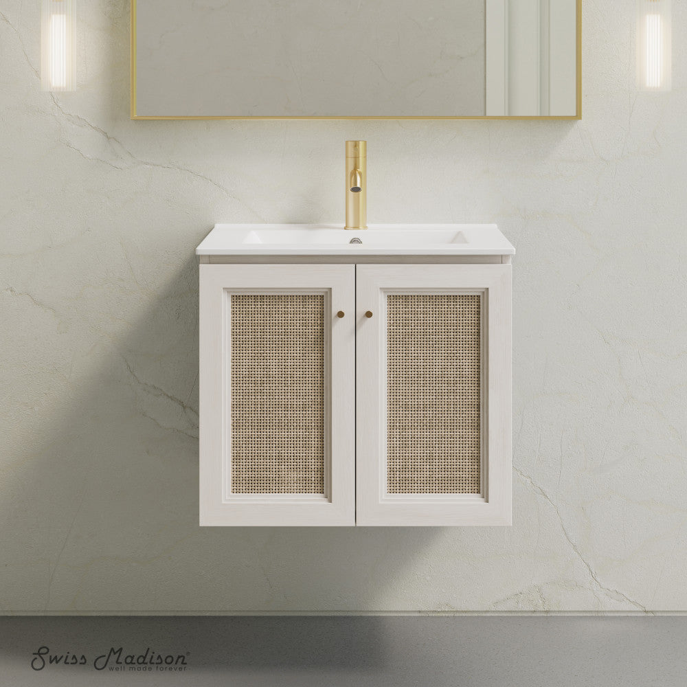 Classe 24" Wall-Mounted Bathroom Vanity in White Oak with Single Faucet Hole Vanity Top