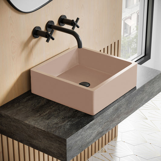 Lisse 15.5" Concrete Square Vessel Sink in Matte Blush