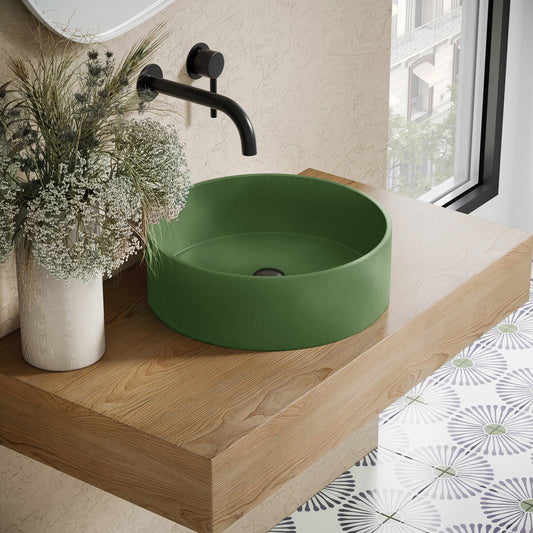 Lisse 14.5" Concrete Round Vessel Sink in Matte Royal Green