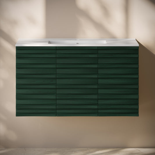 Cascade 36" Wall-Mounted Bathroom Vanity in Green Oak with Sink Top