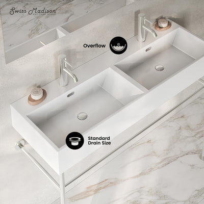 Claire 48" Double Basin Console Sink with Polished Chrome Legs